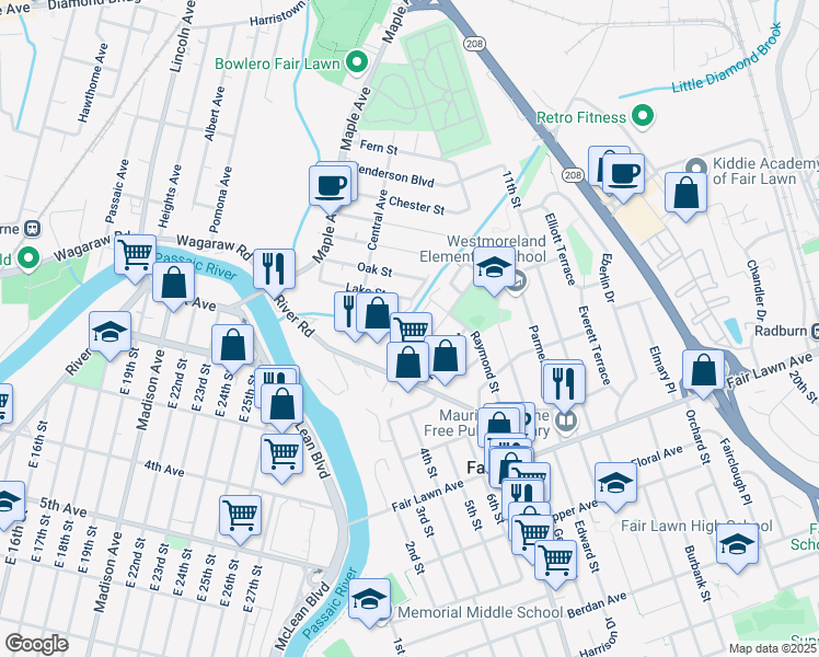 map of restaurants, bars, coffee shops, grocery stores, and more near 7-26 Cross Meadows in Fair Lawn