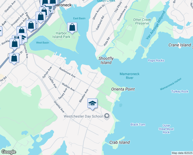 map of restaurants, bars, coffee shops, grocery stores, and more near 490 Bleeker Avenue in Mamaroneck