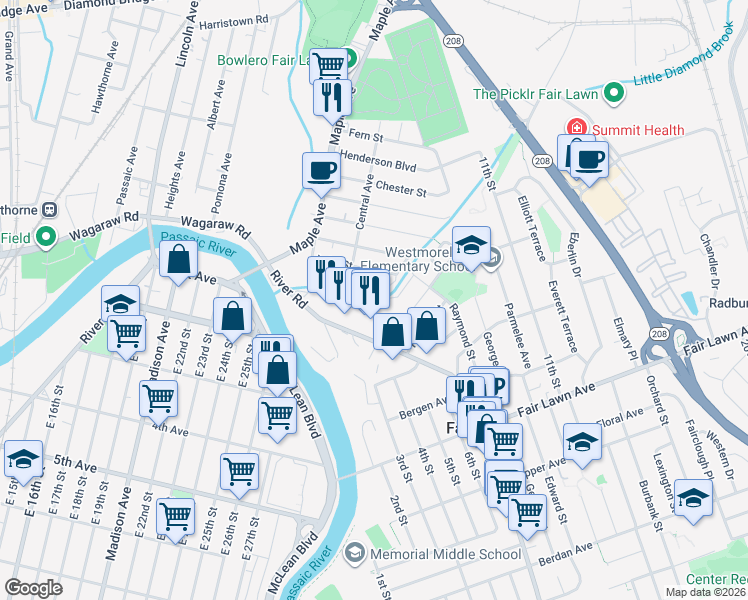 map of restaurants, bars, coffee shops, grocery stores, and more near 6-06 Cross Meadows in Fair Lawn