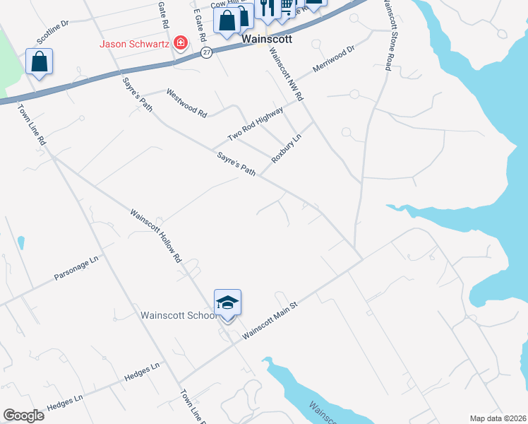map of restaurants, bars, coffee shops, grocery stores, and more near 14 Osborn Farm Lane in Wainscott