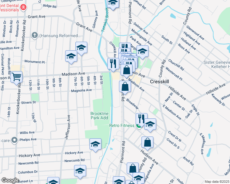 map of restaurants, bars, coffee shops, grocery stores, and more near 3 Tenakill Park East in Cresskill
