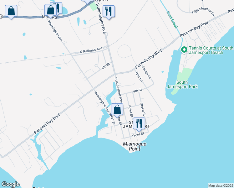 map of restaurants, bars, coffee shops, grocery stores, and more near 10 4th Street in Laurel