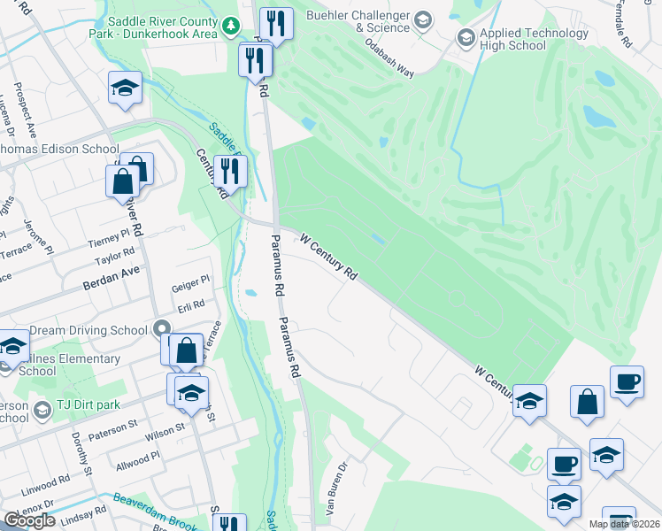 map of restaurants, bars, coffee shops, grocery stores, and more near 116 White Pine Court in Paramus