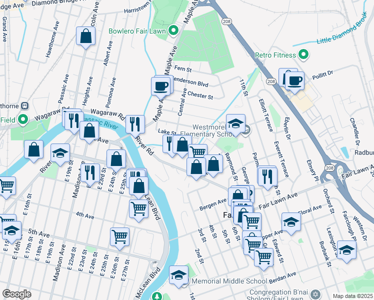map of restaurants, bars, coffee shops, grocery stores, and more near 6-06 Cross Meadows in Fair Lawn