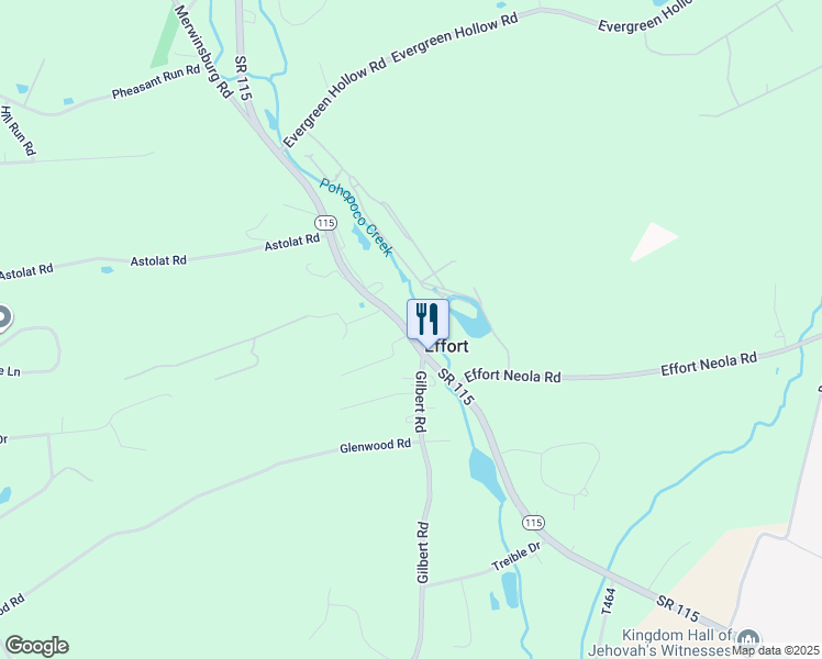 map of restaurants, bars, coffee shops, grocery stores, and more near 2618 Pennsylvania 115 in Effort