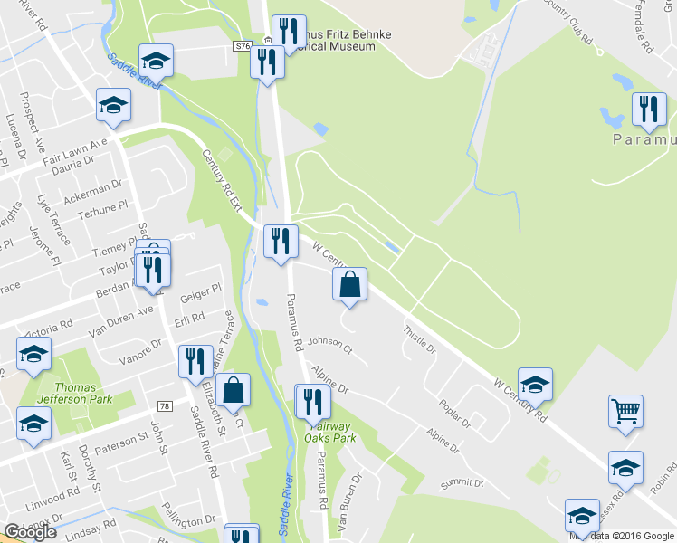 map of restaurants, bars, coffee shops, grocery stores, and more near 116 White Pine Court in Paramus