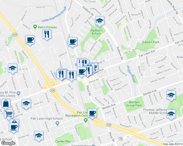 map of restaurants, bars, coffee shops, grocery stores, and more near 31 Fair Lawn Avenue in Fair Lawn
