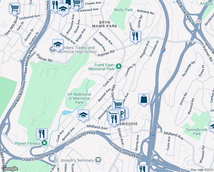 map of restaurants, bars, coffee shops, grocery stores, and more near 229 Bennett Avenue in Yonkers