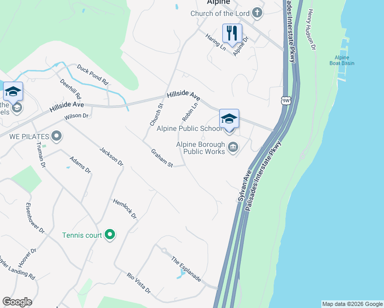 map of restaurants, bars, coffee shops, grocery stores, and more near 40 Robin Lane in Alpine