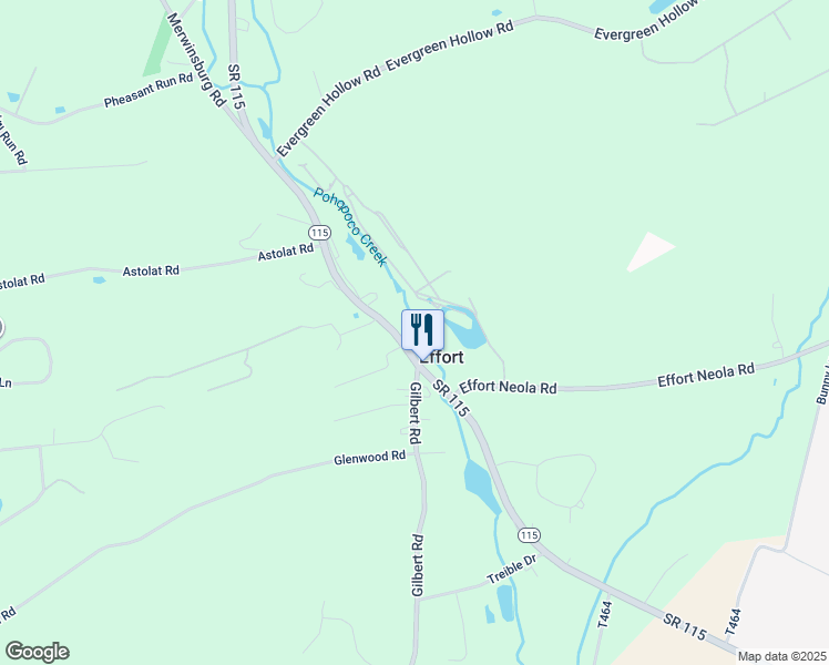 map of restaurants, bars, coffee shops, grocery stores, and more near 2618 Pennsylvania 115 in Effort