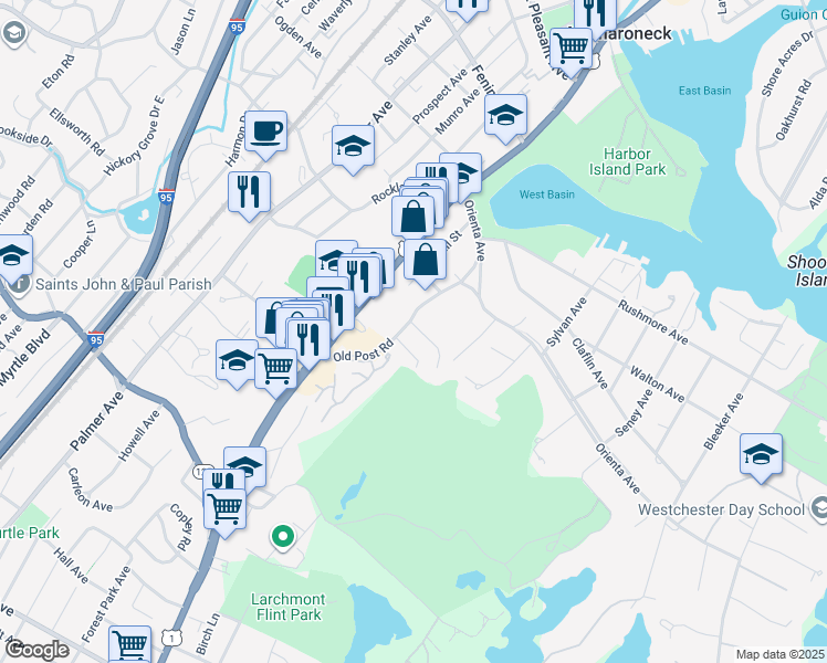 map of restaurants, bars, coffee shops, grocery stores, and more near 1006 Old Boston Post Road in Mamaroneck