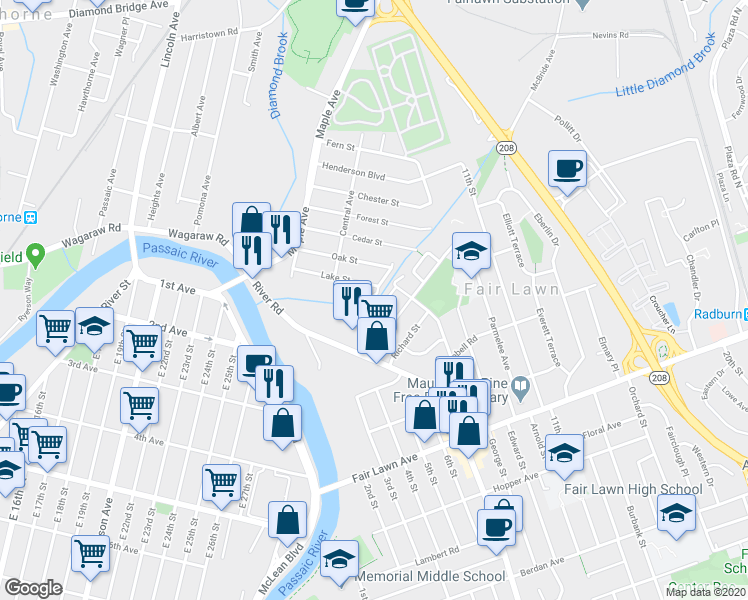 map of restaurants, bars, coffee shops, grocery stores, and more near 7-26 Cross Meadows in Fair Lawn