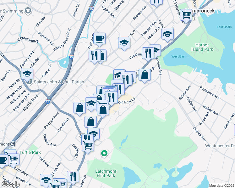 map of restaurants, bars, coffee shops, grocery stores, and more near in Mamaroneck