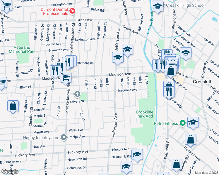 map of restaurants, bars, coffee shops, grocery stores, and more near 152 Magnolia Avenue in Cresskill