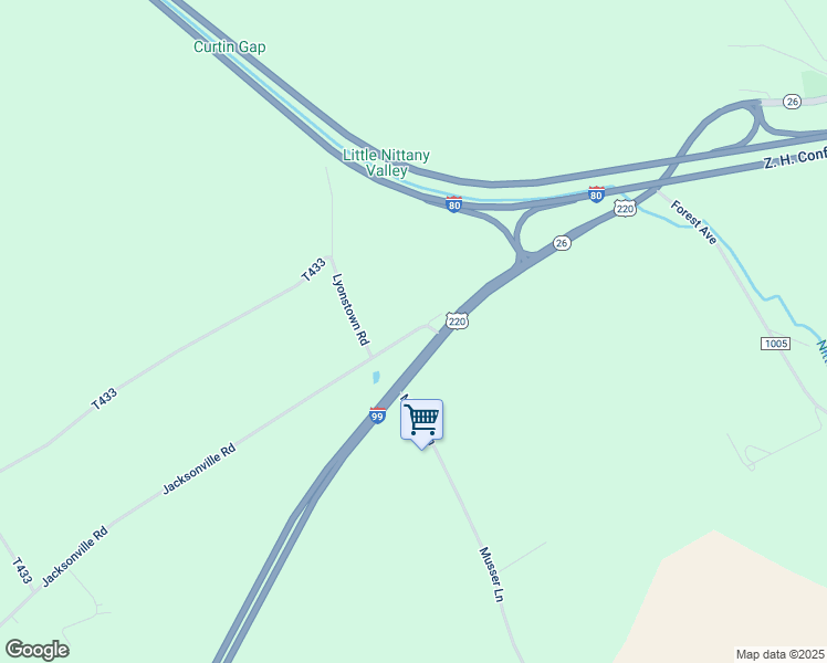 map of restaurants, bars, coffee shops, grocery stores, and more near 2219 Jacksonville Road in Bellefonte