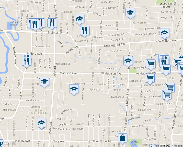 map of restaurants, bars, coffee shops, grocery stores, and more near 20 Hillside Avenue in Dumont