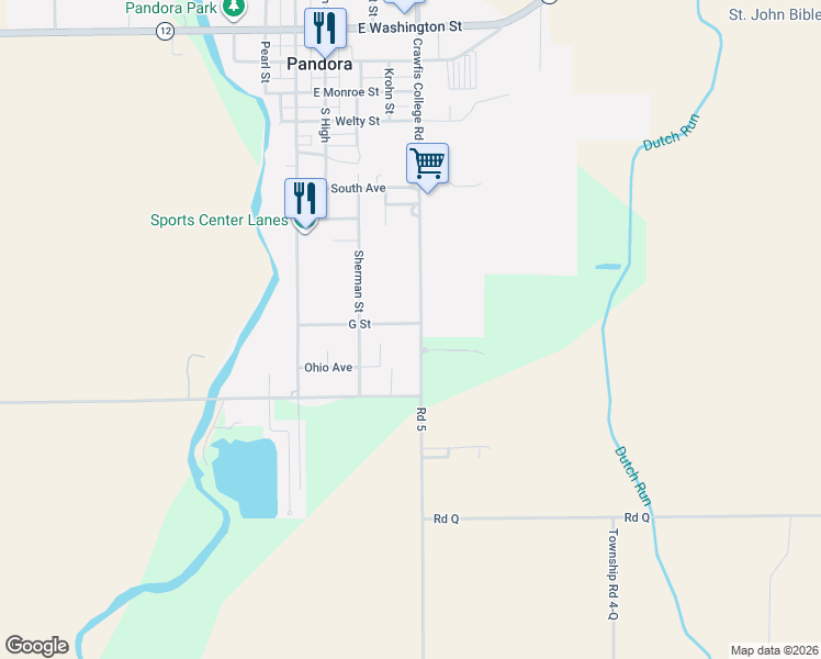 map of restaurants, bars, coffee shops, grocery stores, and more near 710 Basinger Road in Pandora