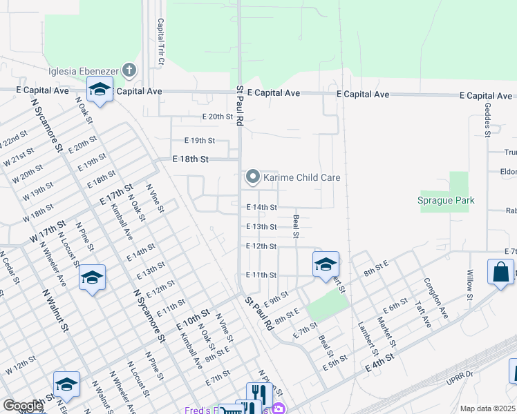 map of restaurants, bars, coffee shops, grocery stores, and more near 1400 North Cherry Street in Grand Island