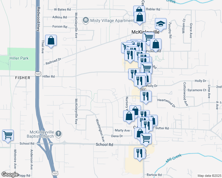 map of restaurants, bars, coffee shops, grocery stores, and more near 1976 Sagewood Way in McKinleyville
