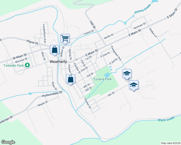 map of restaurants, bars, coffee shops, grocery stores, and more near 434 2nd Street in Weatherly