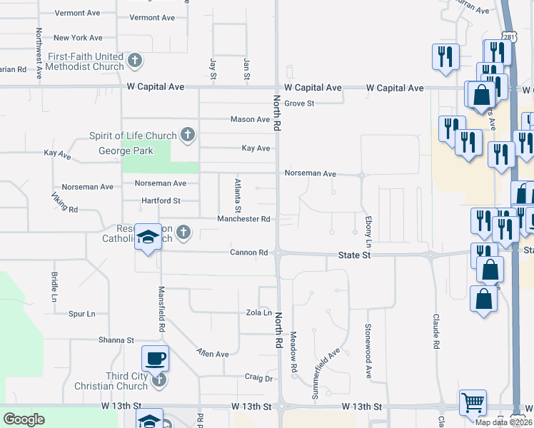 map of restaurants, bars, coffee shops, grocery stores, and more near 4004 Sacramento Cir in Grand Island