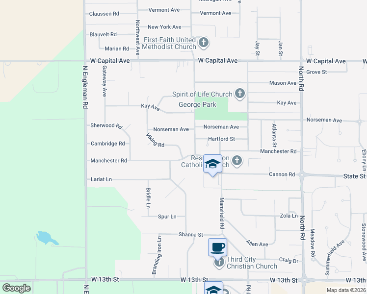 map of restaurants, bars, coffee shops, grocery stores, and more near 2096-2116 Independence Avenue in Grand Island