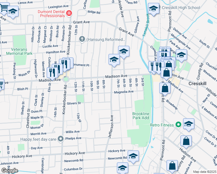 map of restaurants, bars, coffee shops, grocery stores, and more near 216 8th Street in Cresskill