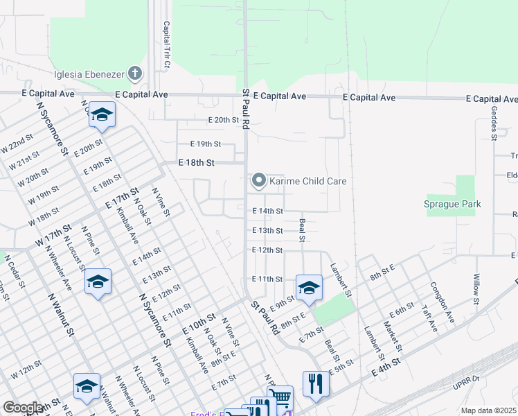 map of restaurants, bars, coffee shops, grocery stores, and more near 1400-1498 N Cherry St in Grand Island