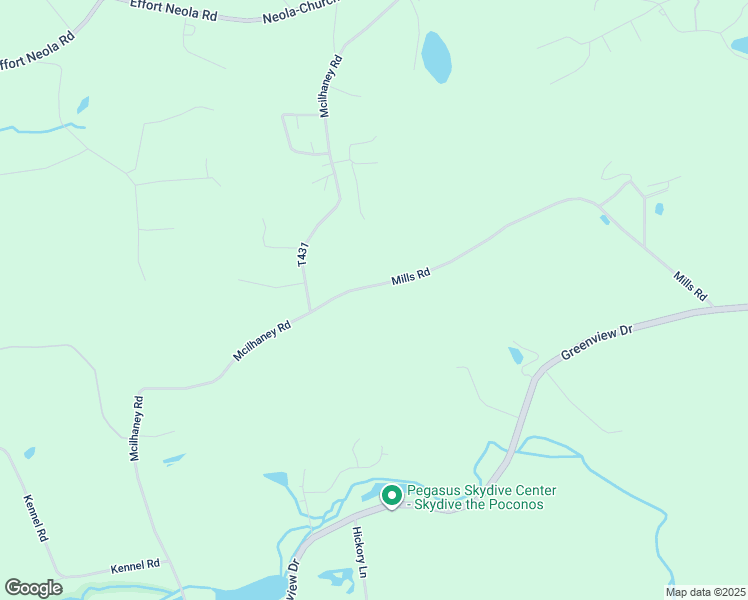 map of restaurants, bars, coffee shops, grocery stores, and more near Mills Road in Saylorsburg