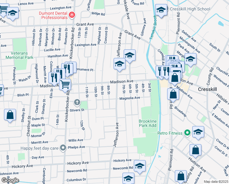 map of restaurants, bars, coffee shops, grocery stores, and more near 216 8th Street in Cresskill