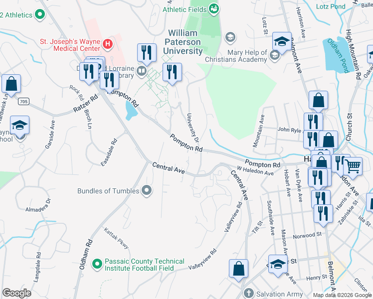 map of restaurants, bars, coffee shops, grocery stores, and more near 234 Pompton Road in Wayne