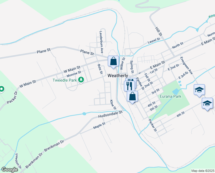 map of restaurants, bars, coffee shops, grocery stores, and more near 33 Kline St in Weatherly