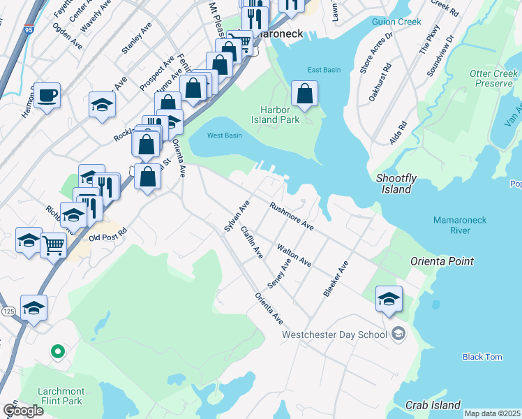 map of restaurants, bars, coffee shops, grocery stores, and more near 526 Rushmore Avenue in Mamaroneck