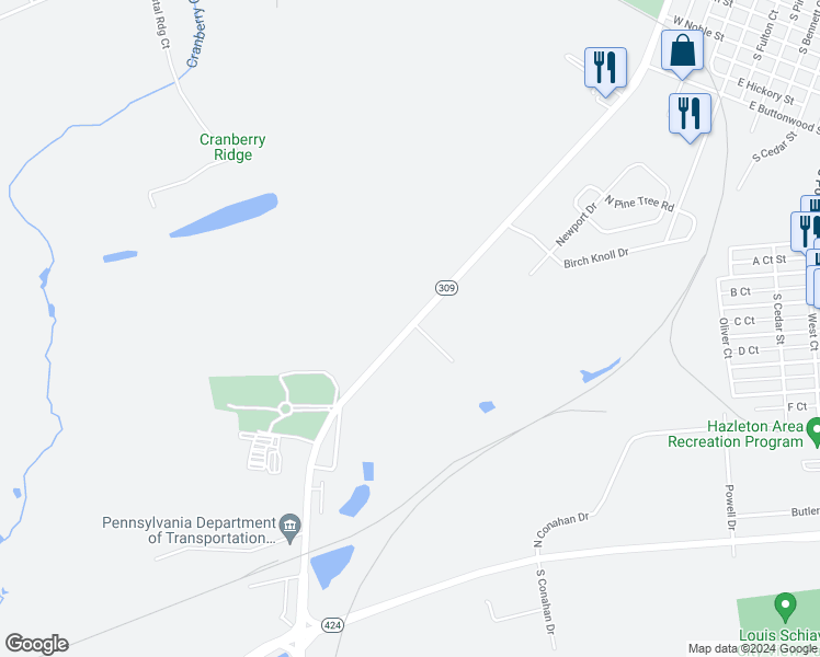 map of restaurants, bars, coffee shops, grocery stores, and more near 731 South Church Street in Hazleton