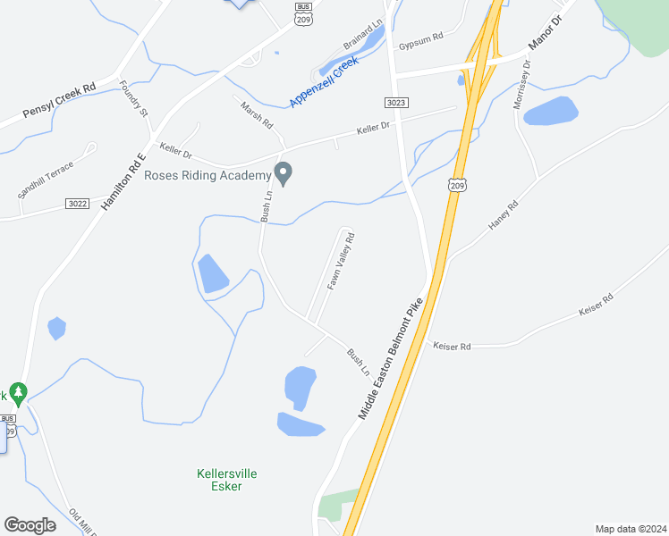 map of restaurants, bars, coffee shops, grocery stores, and more near 148 Fawn Valley Road in Stroudsburg