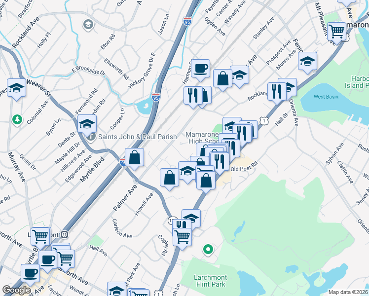 map of restaurants, bars, coffee shops, grocery stores, and more near in Westchester County