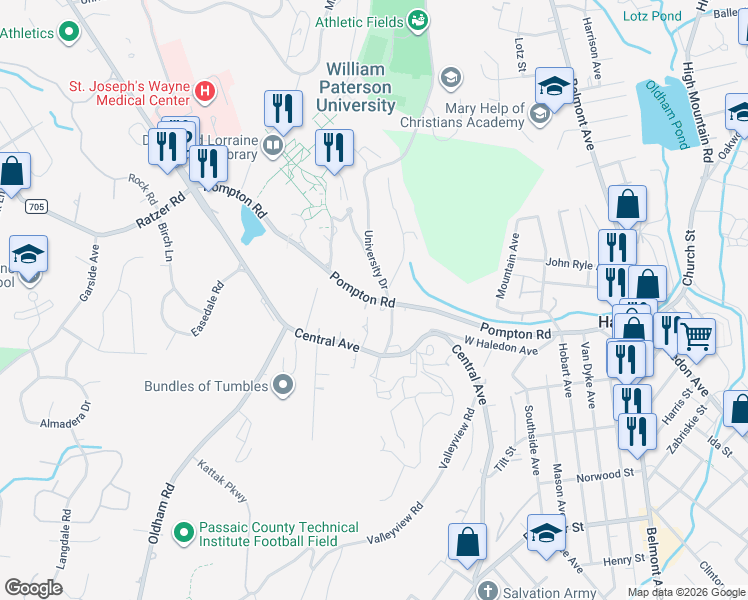 map of restaurants, bars, coffee shops, grocery stores, and more near 234 Pompton Road in Wayne