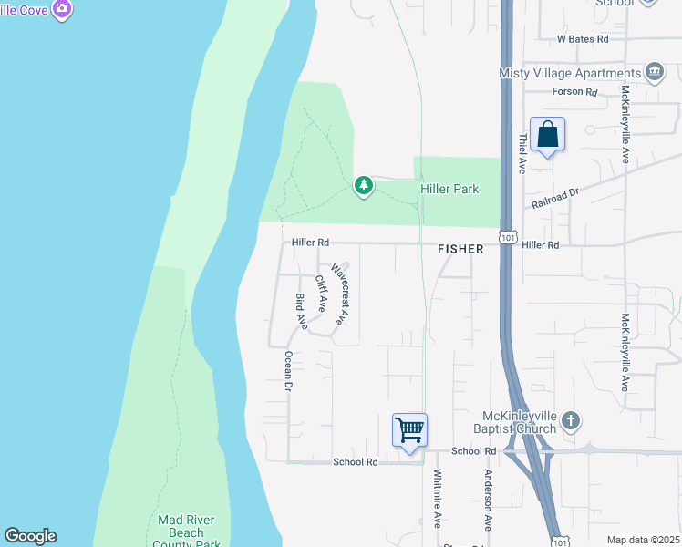 map of restaurants, bars, coffee shops, grocery stores, and more near 1946 Wavecrest Avenue in McKinleyville