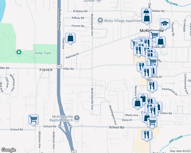 map of restaurants, bars, coffee shops, grocery stores, and more near 1951 McKinleyville Avenue in McKinleyville