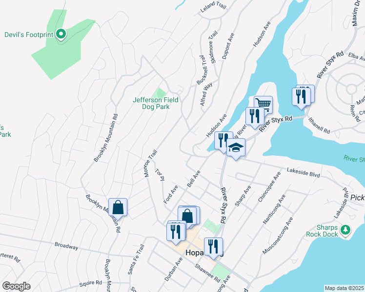 map of restaurants, bars, coffee shops, grocery stores, and more near 35 Dupont Avenue in Hopatcong