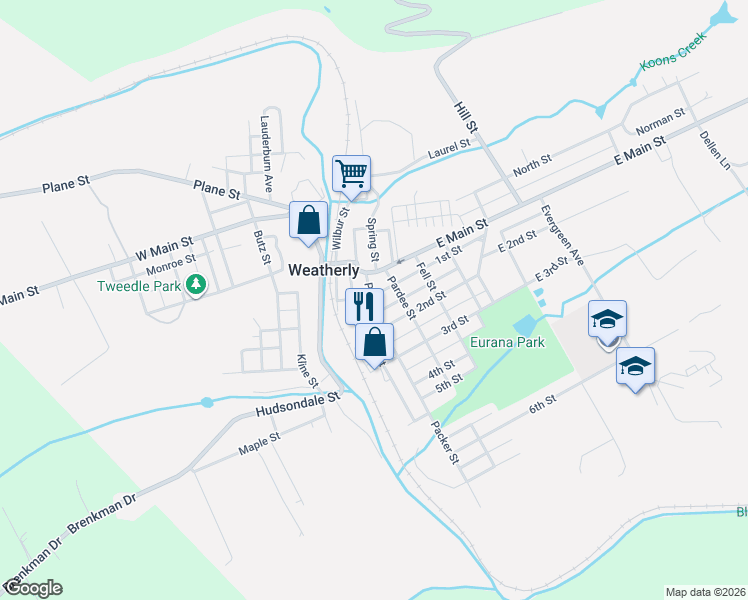 map of restaurants, bars, coffee shops, grocery stores, and more near 43 Carbon Street in Weatherly