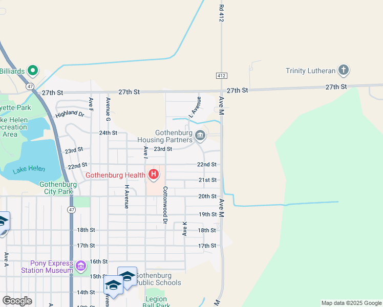 map of restaurants, bars, coffee shops, grocery stores, and more near 1107 23rd Street in Gothenburg
