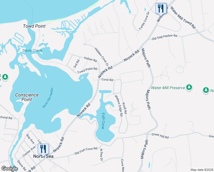map of restaurants, bars, coffee shops, grocery stores, and more near 12 Cove Road in Southampton