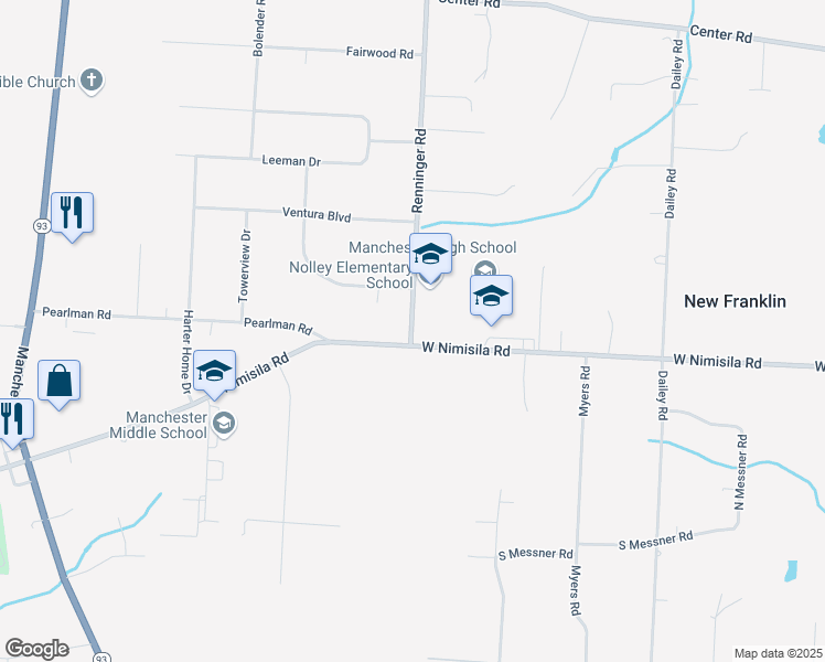 map of restaurants, bars, coffee shops, grocery stores, and more near 6285 Renninger Road in New Franklin