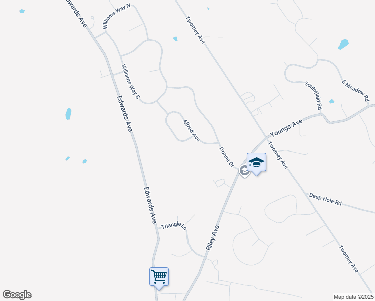 map of restaurants, bars, coffee shops, grocery stores, and more near 327 Riley Avenue in Calverton