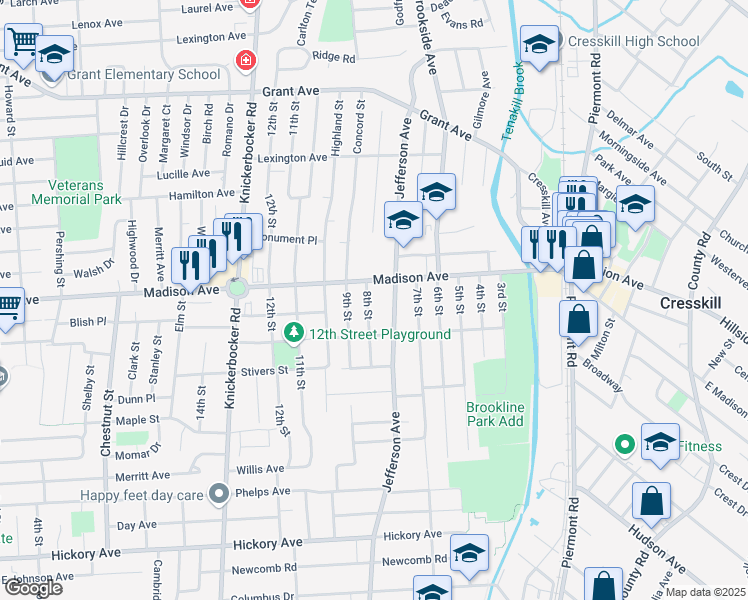 map of restaurants, bars, coffee shops, grocery stores, and more near 216 8th Street in Cresskill