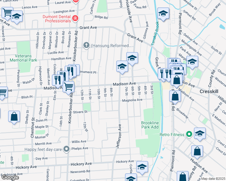 map of restaurants, bars, coffee shops, grocery stores, and more near 216 8th Street in Cresskill