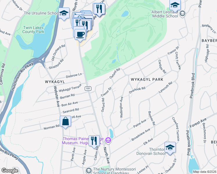 map of restaurants, bars, coffee shops, grocery stores, and more near 78 Trenor Drive in New Rochelle