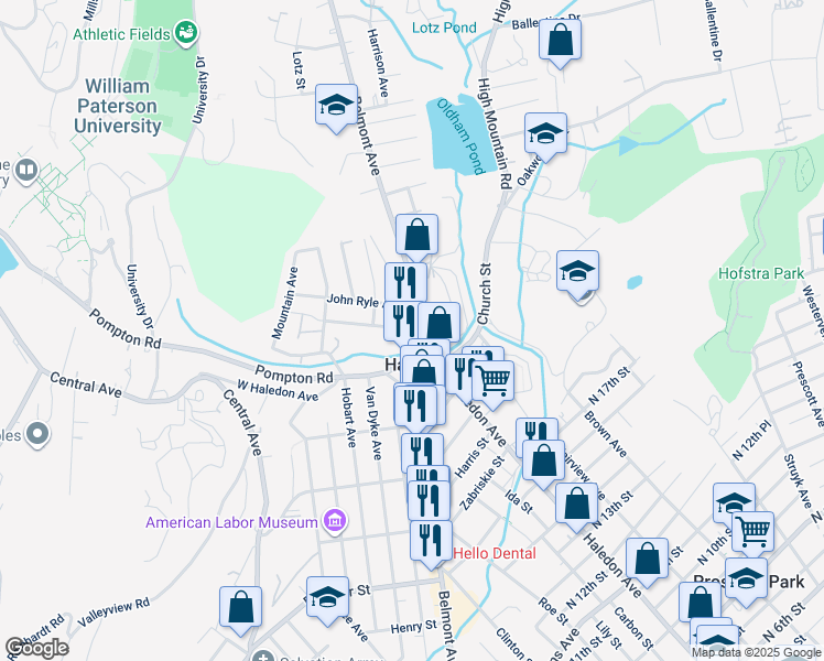 map of restaurants, bars, coffee shops, grocery stores, and more near 529 Passaic County 675 in Haledon