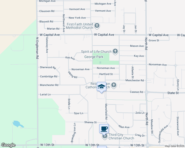 map of restaurants, bars, coffee shops, grocery stores, and more near 2096 Independence Avenue in Grand Island